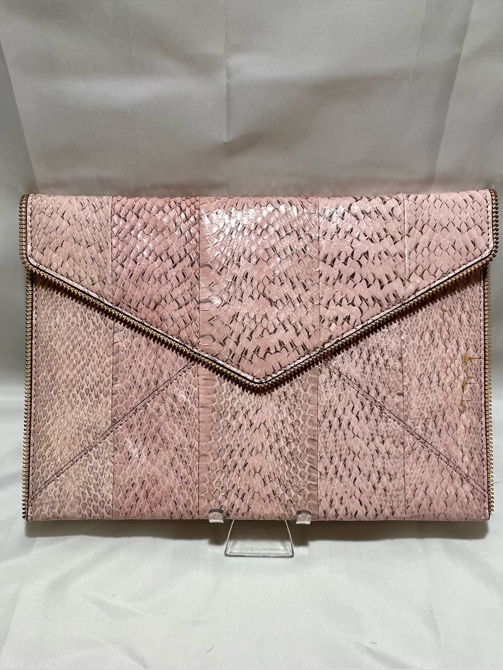 Rebecca Minkoff Leo Envelope Pink Snake Embossed Clutch